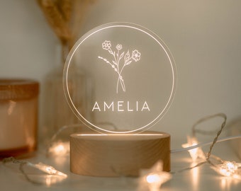 Personalized Acrylic Flower Night Light | Boho Night Floral LED Light | Kids Bedroom Decor, Custom Name, Boho Nursery Decor,Baby Shower Gift