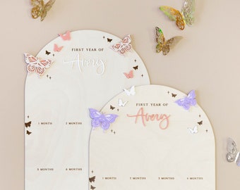 My First Year Birthday Photo Sign | Butterfly Garden, Boho One Year Wooden Monthly Milestone Board, First Birthday Personalized Custom Decor