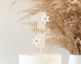 Daisy Cake Topper Flower | Daisy Birthday Party Decor, Custom Personalized Name, Retro Groovy Birthday, 1st birthday, Boho First Birthday