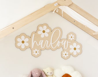 Boho Custom Daisy Name Sign | Wooden Boho Daisy Cut Out Name Sign | Nursery Daisy Decor | Baby Name Sign, Personalized Name Sign, Wall Decor