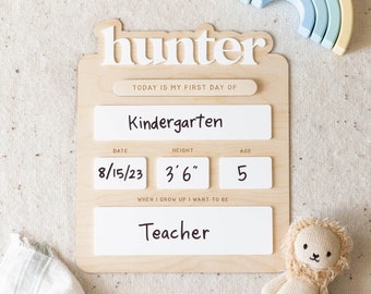 Wooden First Day of School Sign | Custom Acrylic Name w/ Dry Erase Board