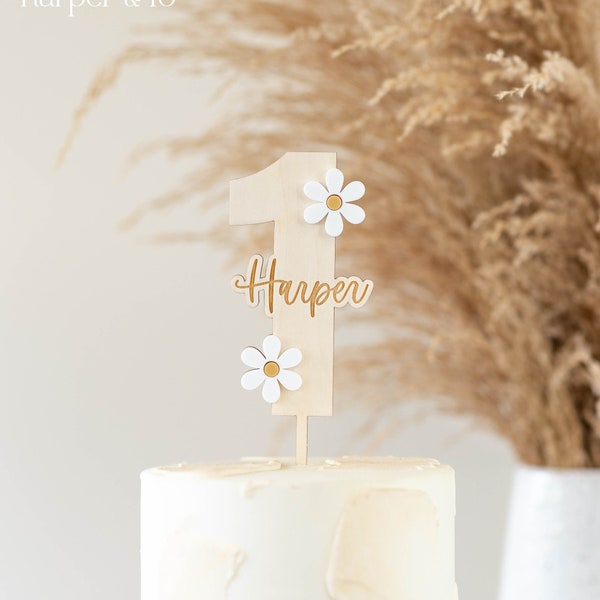 Daisy Cake Topper Flower | Daisy Birthday Party Decor, Custom Personalized Name, Retro Groovy Birthday, 1st birthday, Boho First Birthday