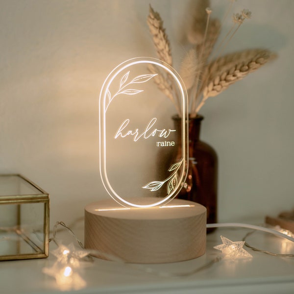 Personalized Acrylic Night Light | Boho Night Floral LED Light | Kids Bedroom Decor, Custom Name, Boho Flower Nursery Decor,Baby Shower Gift