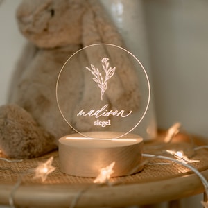 Personalized Acrylic Flower Night Light | Boho Night Floral LED Light | Kids Bedroom Decor, Custom Name, Boho Nursery Decor,Baby Shower Gift