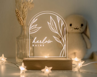 Personalized Acrylic Night Light | Boho Night LED Light | Kids Bedroom Decor, Custom Name, Boho Nursery Decor, Baby Shower Gift,Holiday Gift
