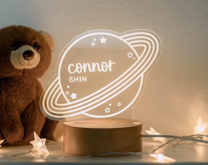 Personalized Acrylic Night Light | Planet Night LED Light | Outer space, Kids Bedroom Decor, Moon & Stars, Boho Nursery, Personalized Gifts