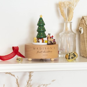Personalized Christmas Musical Carousel | Custom Christmas Gift, Holiday Gift, Custom Heirloom, Engraved Wooden Music Box, Baby Shower Gift