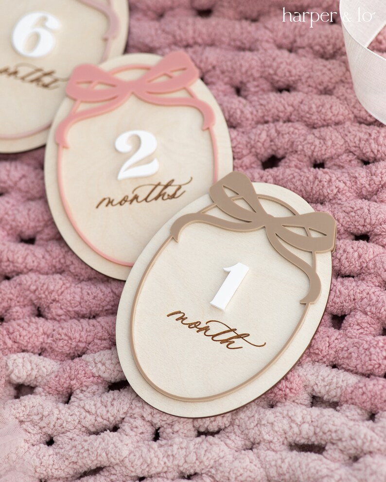 Wooden Ribbon Bow Interchangeable Milestone Cards | Personalize Custom ...