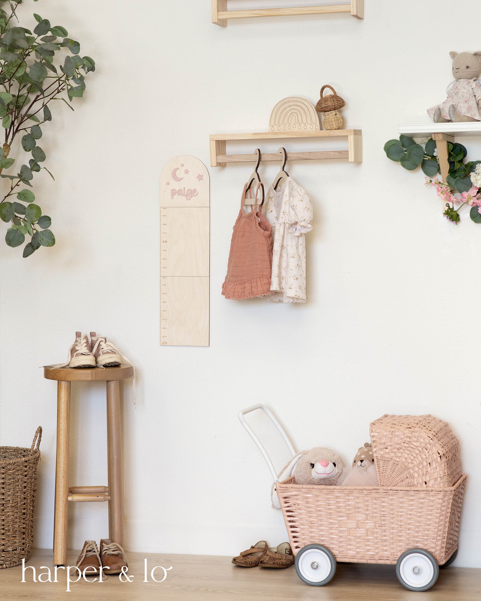 Personalized Wooden Boho Rattan Growth Chart | Growth Height Chart ...