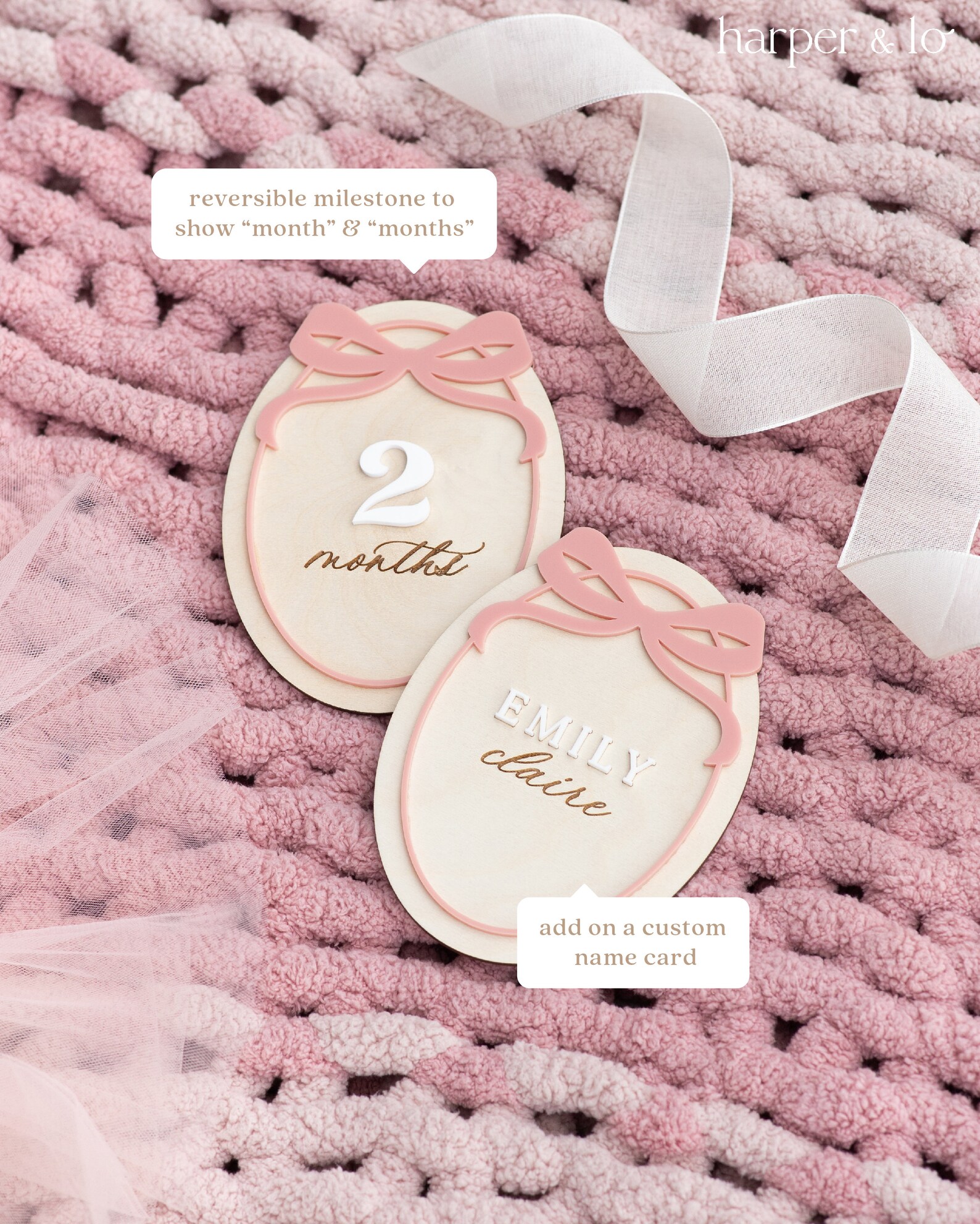 Wooden Ribbon Bow Interchangeable Milestone Cards | Personalize Custom ...