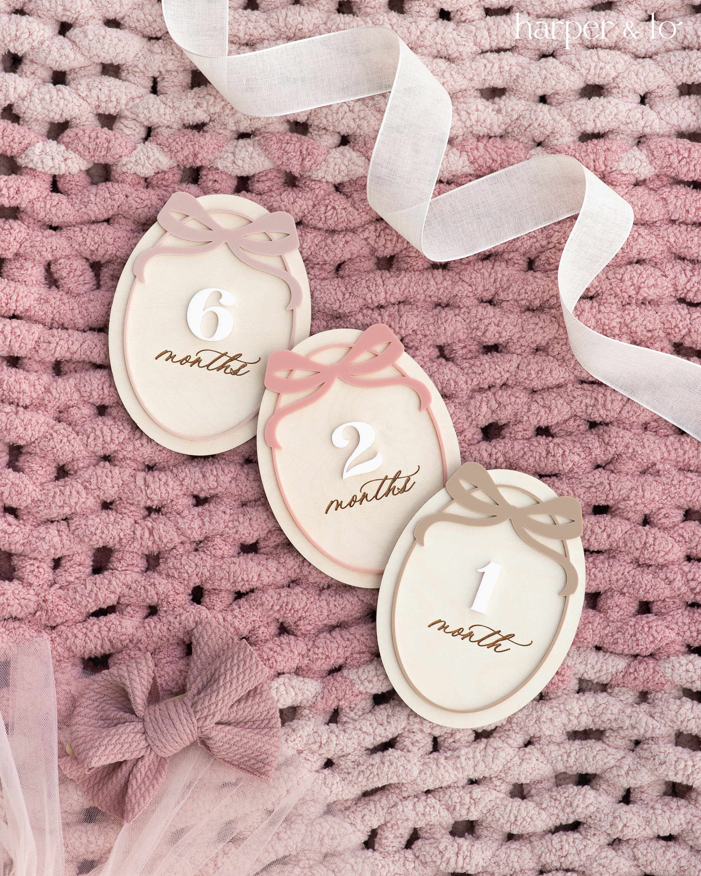 Wooden Ribbon Bow Interchangeable Milestone Cards | Personalize Custom ...