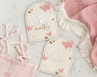 Wooden Butterfly Interchangeable Milestone Cards | Personalize Custom Name | Baby Monthly Milestone Marker | Nursery Decor, Baby Shower Gift