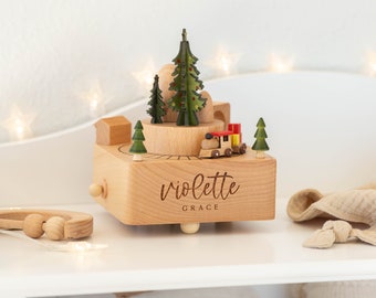 Personalized Christmas Musical Carousel | Custom Christmas Gift, Holiday Gift, Custom Heirloom, Engraved Wooden Music Box, Baby Shower Gift