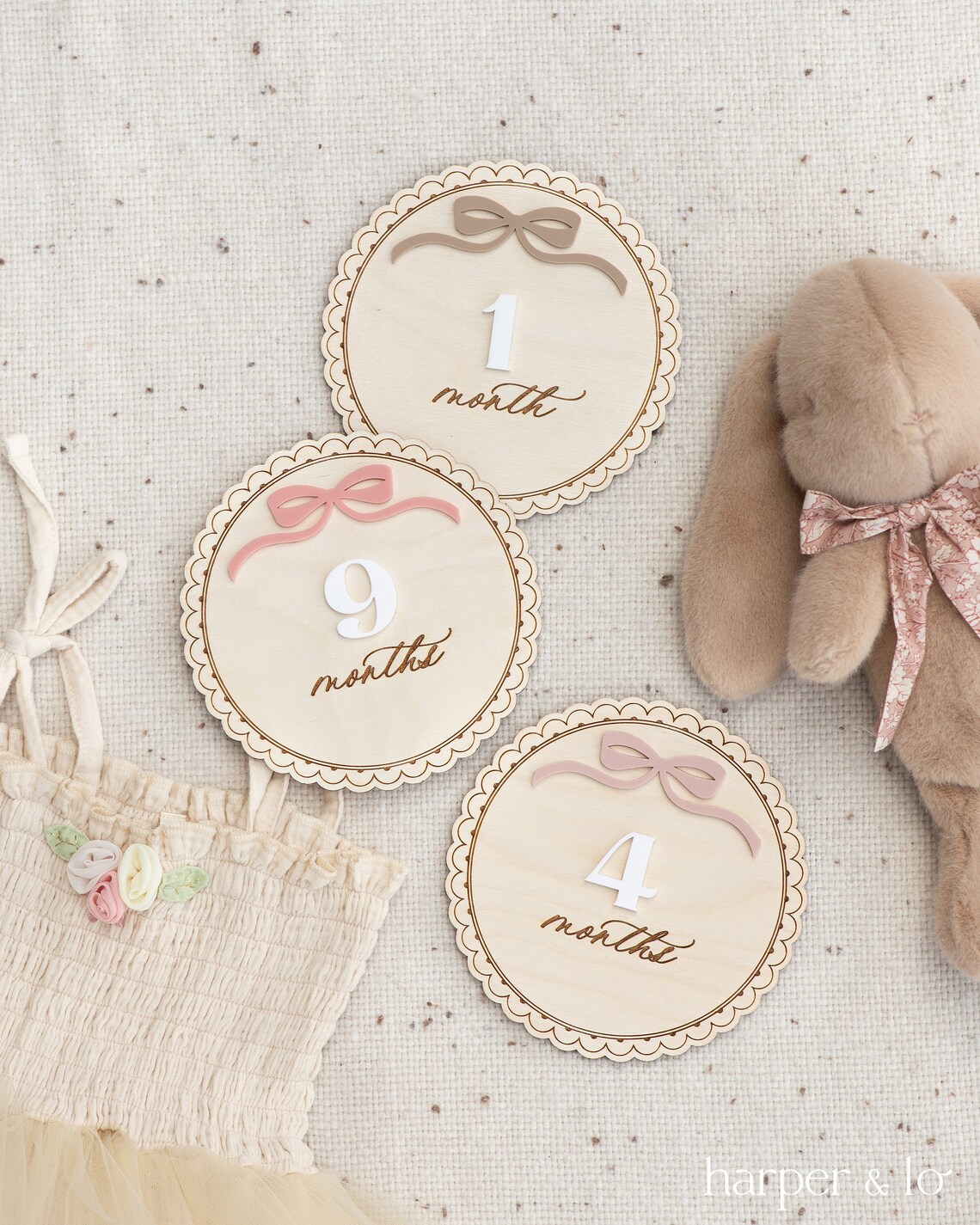 Wooden Lace Ribbon Bow Interchangeable Milestone Cards | Personalize ...
