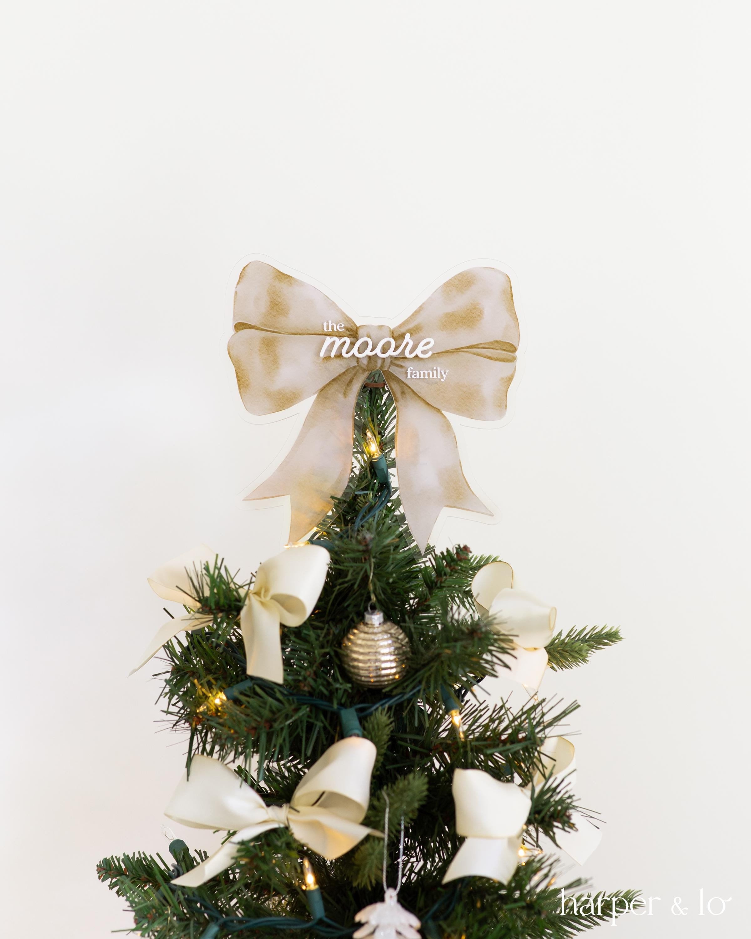 Personalized Bow Christmas Tree Topper | Acrylic Bow Ornament, Bow Tree Topper, Family Christmas Tree Decor, Holiday Xmas Gift