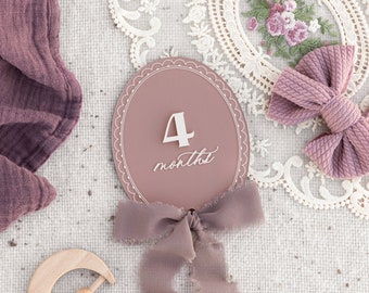 Acrylic Oval Lace Milestone Cards | Monthly Milestone Plaque Markers,Boho Interchangeable Milestone Card,Baby Shower Gift, Photo Prop