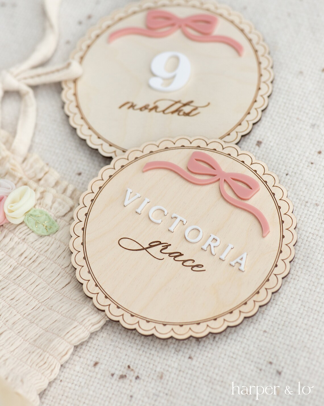 Wooden Lace Ribbon Bow Interchangeable Milestone Cards | Personalize ...