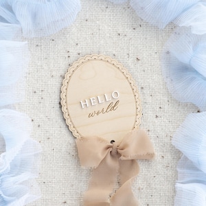 Wooden Lace Hello World Baby Birth Announcement | Hello World, Baby Birth Announcement Marker, Nursery, Baby Shower Gift