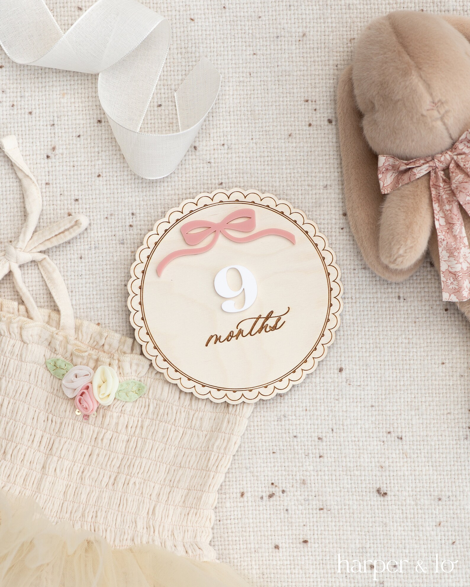Wooden Lace Ribbon Bow Interchangeable Milestone Cards | Personalize ...