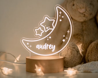 Personalized Acrylic Night Light | Moon & Stars LED Night Light | Kids Bedroom Decor, Boho Nursery Decor, Personalized Gifts, Holiday Gifts