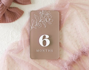 Acrylic Boho Flower Milestone Cards | Monthly Milestone Plaque Markers | Boho Interchangeable Milestone Card | Baby Shower Gift, Photo Prop