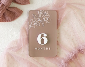 Acrylic Boho Flower Milestone Cards | Monthly Milestone Plaque Markers | Boho Interchangeable Milestone Card | Baby Shower Gift, Photo Prop