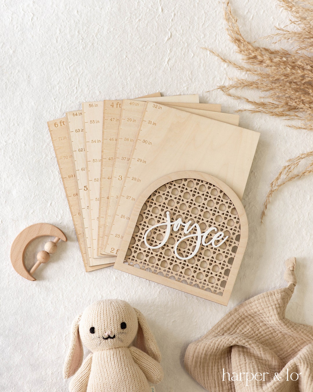 Personalized Wooden Boho Rattan Growth Chart | Growth Height Chart ...