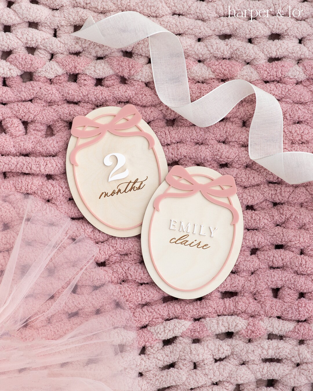 Wooden Ribbon Bow Interchangeable Milestone Cards | Personalize Custom ...