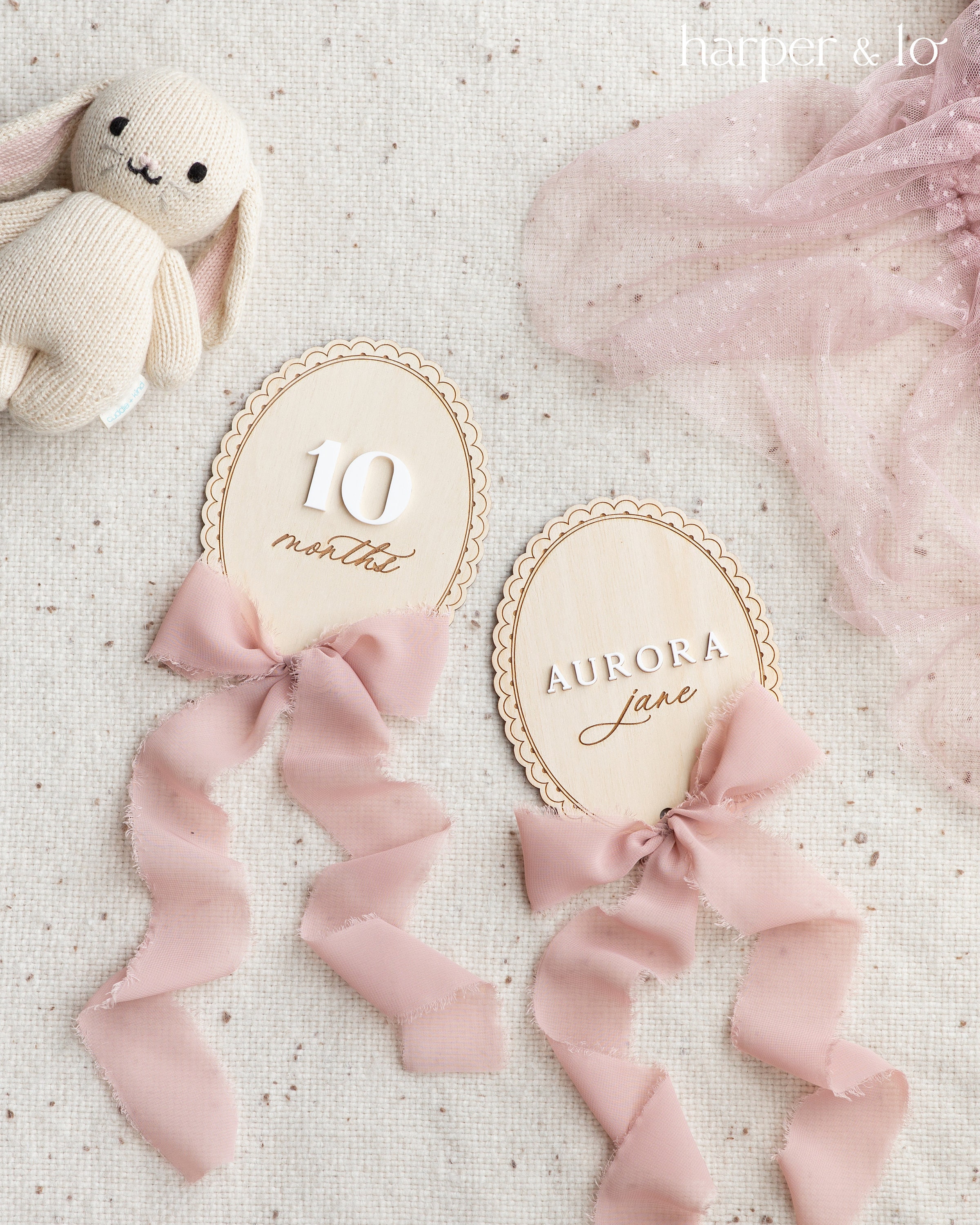 Wooden Lace Ribbon Bow Interchangeable Milestone Cards