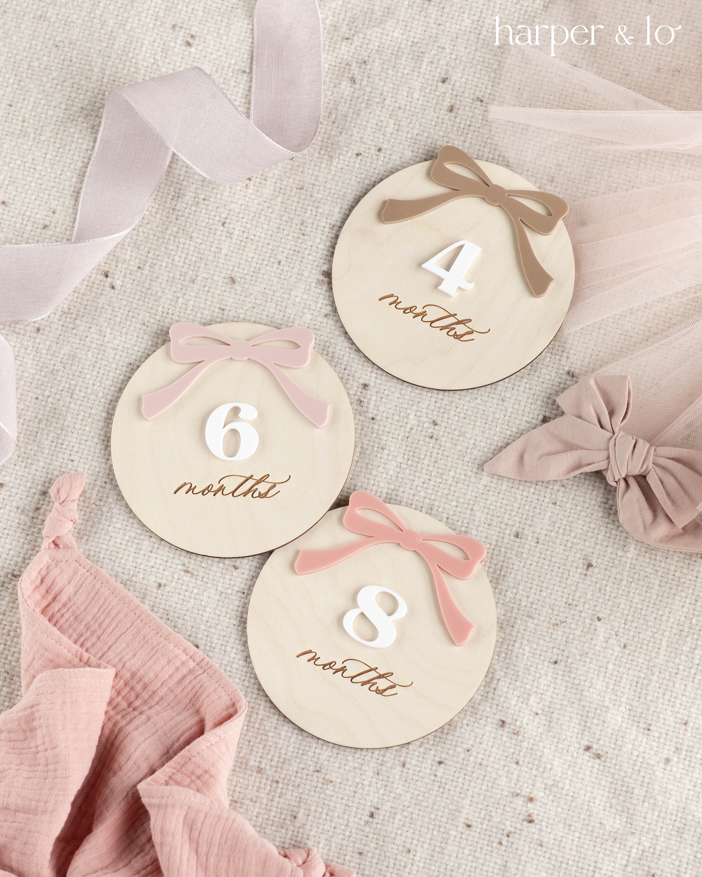 Wooden Ribbon Bow Interchangeable Milestone Cards | Personalize Custom ...