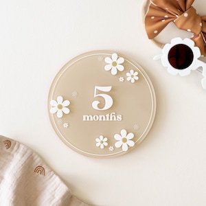 Cartes d'étape arquées en acrylique avec fleur de marguerite | Marqueurs d'étapes mensuelles | Carte d'étape interchangeable Boho | Cadeau baby shower, accessoire photo