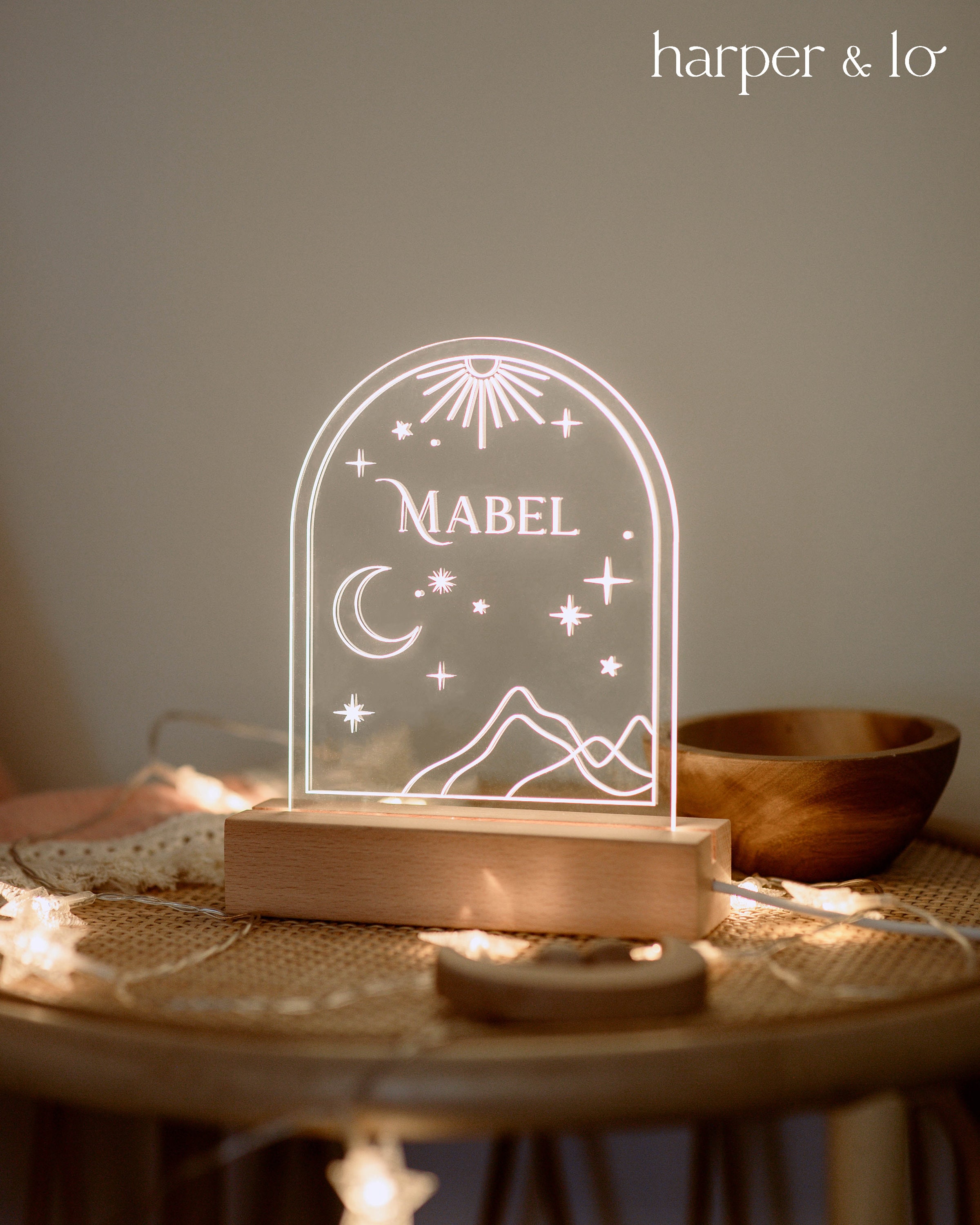 Personalized Acrylic Night Light | Celestial Night LED Light | Kids Bedroom Decor, Moon & Stars,Boho Nursery Decor,Personalized Custom Gifts