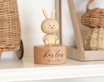 PREORDER | Personalized Bunny Musical Carousel | Custom Heirloom,Engraved Wooden Music Box,Baby Shower Gift,Custom Music Box, Nursery,Rabbit