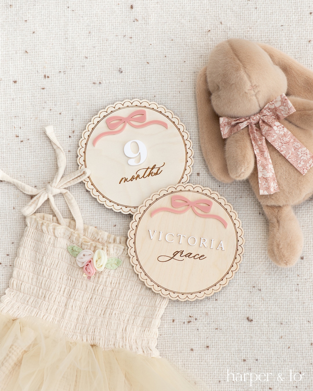 Wooden Lace Ribbon Bow Interchangeable Milestone Cards | Personalize ...