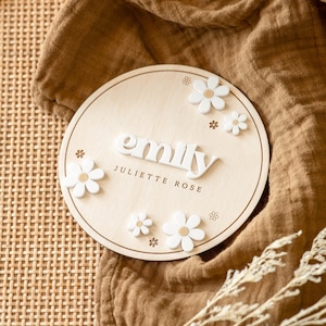 Wooden Boho Daisy Flower Milestone Cards | Custom Name Set | Monthly Milestone Marker | Boho Interchangeable Milestone Card Decor,Photo Prop