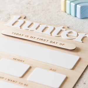 May include: A wooden growth chart with the name "hunter" in white letters. The chart has spaces to record the child's height, age, and a section that says "Up I want to be".