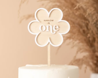 Daisy Cake Topper Flower Custom Name | Acrylic, Personalized, Retro Groovy Daisy Birthday Party Decor, Custom Name and Age, Boho Cake Smash