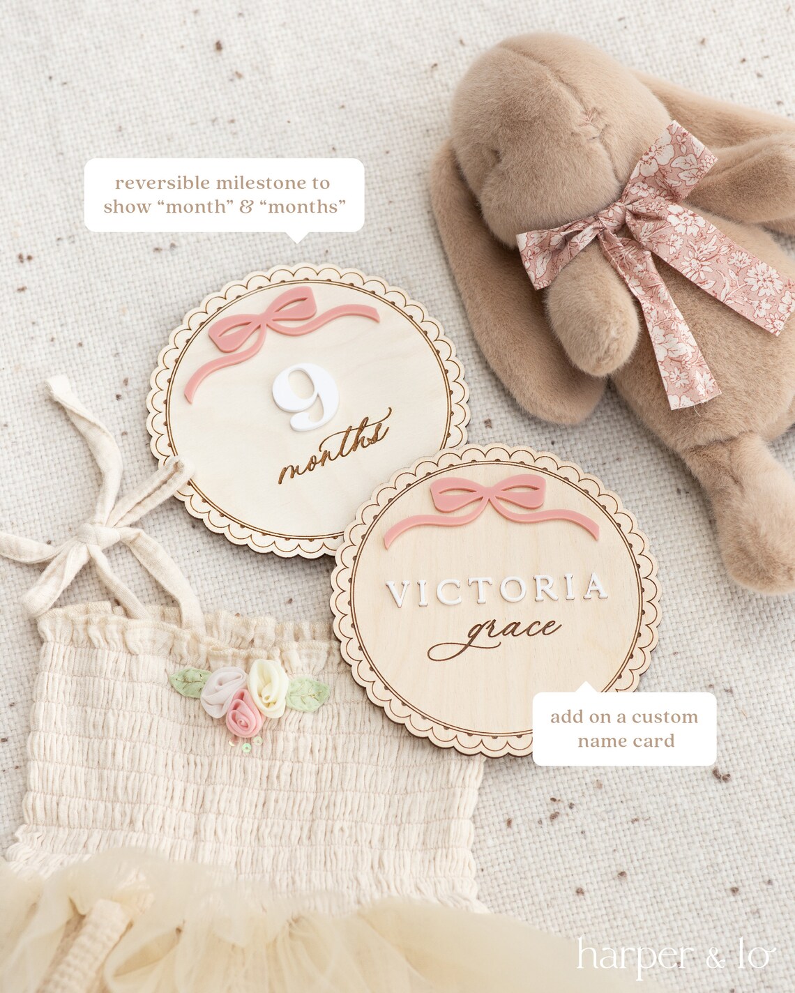Wooden Lace Ribbon Bow Interchangeable Milestone Cards | Personalize ...