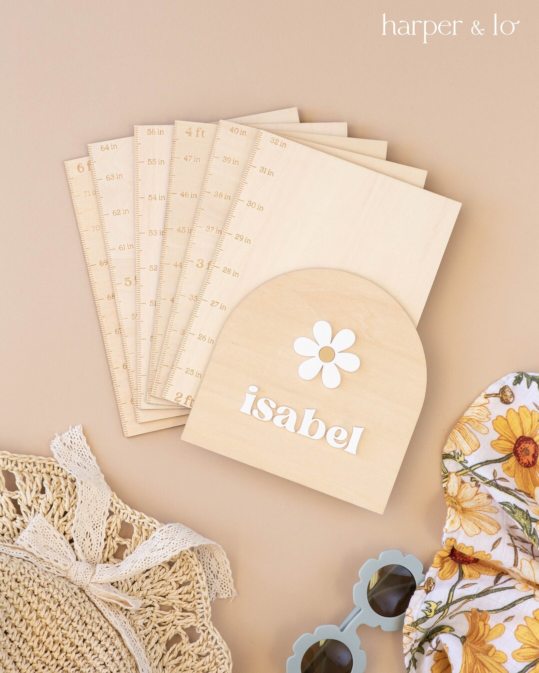 Personalized Wooden Growth Chart | Boho Daisy Flower | Growth Height ...