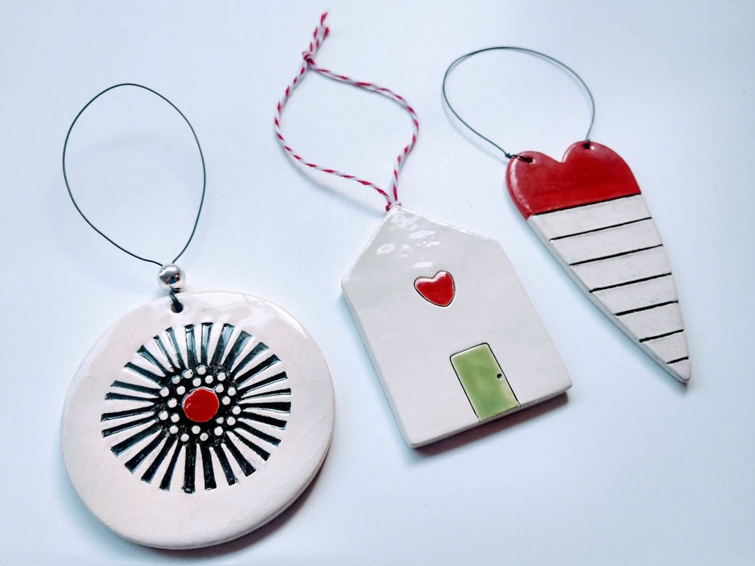 Set of 3 Christmas Ornaments Handmade Ceramic Christmas Ornaments Hand ...