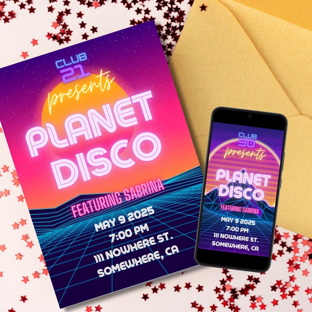 Planet Disco Party Invitation Template - Etsy