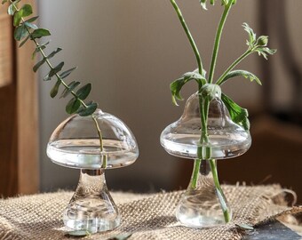 Mushroom Shaped Glass Vase, Mushroom Vase, Mushroom Flower Planter, Home Decor