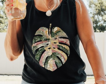 Mosaic Monstera Shirt, Indoor Plants Shirt, Houseplant T Shirt, loose tank top for women, Comfort Colors®, UNISEX Tank Tops, Rib Cage Shirt