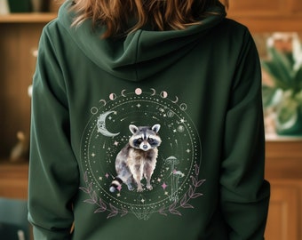 Raccoon Hoodie Mystical Raccoon Sweatshirt Cottagecore Raccoon Hooded Sweater Celestial Hoodie Fleece Hoodie Gift Idea for Raccoon Lovers