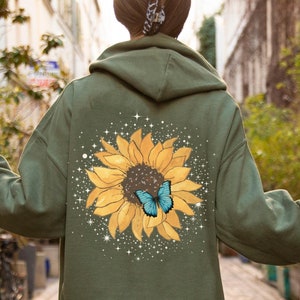 Yellow hoodie with sunflowers on sleeves 2025