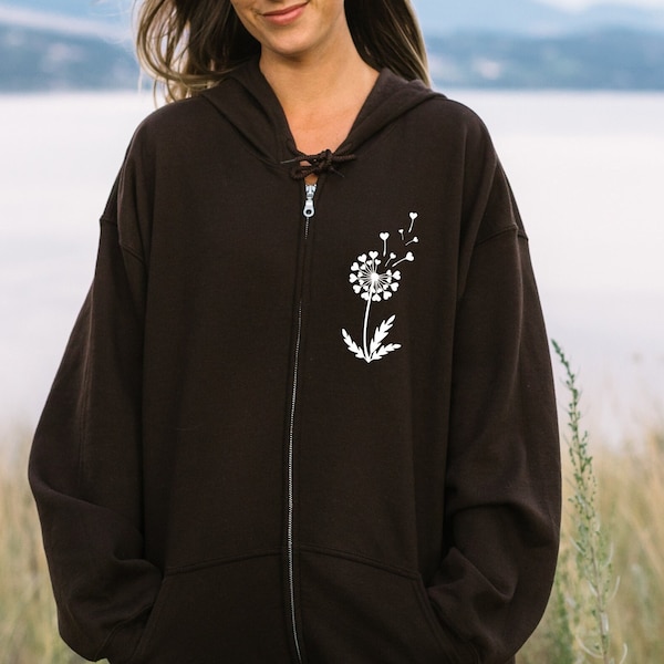 Dandelion Hearts Jacket Full Zip Up Hoodie Sweatshirt Unisex Heavy Blend™ Hooded Sweater Fleece Top Wildflower Clothes Valentines Wish Gift