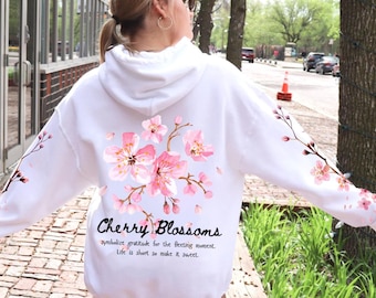Gratitude Cherry Blossom Hoodie Sakura Sweatshirt Flower Aesthetic Floral Top Japanese Streetwear Sweater