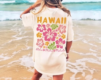 Hawaii Shirt Hibiscus Tshirt Aloha Ohana Mahalo Graphic Tees Tropical Flowers Top Coconut Girl Clothes Ocean Inspired Style Plumeria Floral
