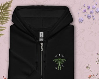Luna Moth Embroidery Moth Jacket Embroidered Moth Hoodie Oversized Zip Up Hoodie Oversized Zip Hoodie Full Zip Up Full Zip Jacket Moon Phase