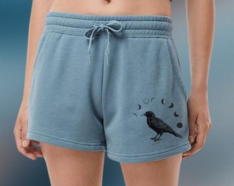 Moon Phase Raven Shorts Sweat Shorts Graphic Shorts Pj Shorts Vacay Lounge Shorts Cute Shorts Boho Shorts Mystical Astrology Witchy Clothes